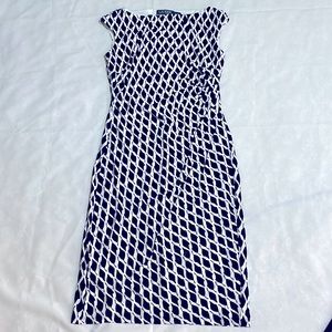 Lauren Ralph Lauren Woman print dress sleeve Ruched Sheath size6 black and white